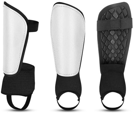 Schienbeinschoner Kinder Fußball mit/ohne Knöchelschutz & Neues Klettsystem - Shin Guards für Jungen und Mädchen (Weiß, S)