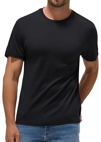 Herren-T-Shirt aus Merinowolle, thermoregulierende und geruchsfreie Basisschicht, Strand, Wandern, Reisen, Schwarz, Mittel