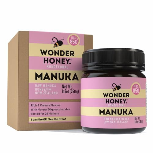 Wonder Honey Miele di Manuka Grezzo Certificato MGO 850+ (20+) Non pastorizzato, Tracciabile, Non OGM, Senza pesticidi, Confezionato in Nuova Zelanda, Vaso PET BPA free | 250g
