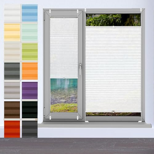 Plissee Plisseerollo Klemmfix Ohne Bohren 52 x 60 cm, Plissee Ohne Bohren Nach Maß, Faltrollo Jalousie Rollo Plise Plisee, Jalousie Easyfix Faltrollo, für Fenster & Tür, Weiß