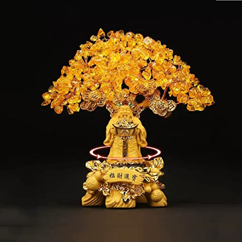 YQINQIN83B Schreibtisch deko Feng Shui Citrin Geldbaum Glücksfigur Kristall Bonsai Baum Ornament Dekor for Reichtum Neujahr Frühling Festival Zuhause Golden Decoración del hogar(Klein)