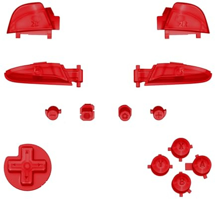 eXtremeRate Boutons de Remplacement ABXY pour Switch Pro, Bouton Série Transparente ABXY Dpad Home Plus Moins L R ZL ZR Trigger pour Switch Pro, Bouton Remplacé Complet Rouge Transparent