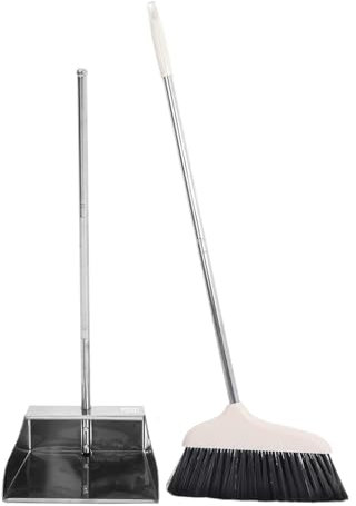 Beavorty Dust Pan Brush Set Broom and Dustpan Kit Floor Cleaning Tools Long Handle for