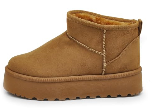 IF Stivali Stivaletti Mammut Da Donna Alla Caviglia Con Pelo Pelliccia Platform Zeppa Camoscio Sintetico R-17 Camel N.39