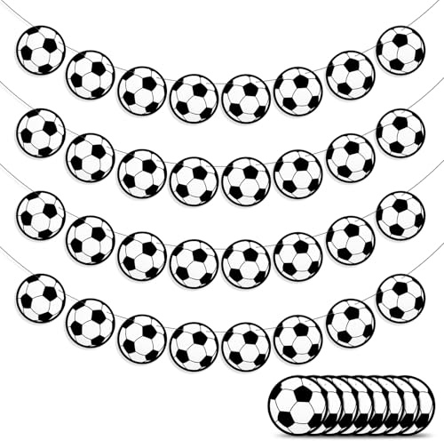 4 Stück Fussball Banner Deko, 4 M Fußball Wimpel Banner Fußball-Thema Party Fußball Girlande Fussball Deko Geburtstag Banner, Fussball Party Deko Für Fußball-Fans, Fußball Thema Party Supply 32 Stück