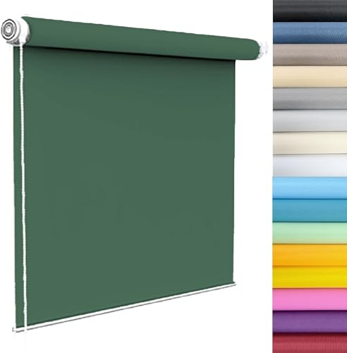 Estor de tela prémium con filtro de luz diurna y nocturna, 60 x 130 cm, sin taladrar, para dormitorio, salón, oficina, color verde oscuro