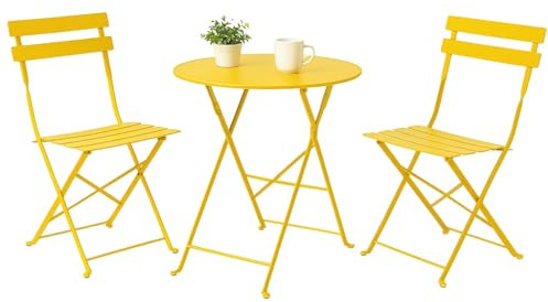 SAYA KIJI Ensemble de bistrot pliable 3 pièces pour intérieur/extérieur, 2 chaises et 1 table, résistant aux intempéries, pour extérieur/intérieur, pour terrasse, jaune