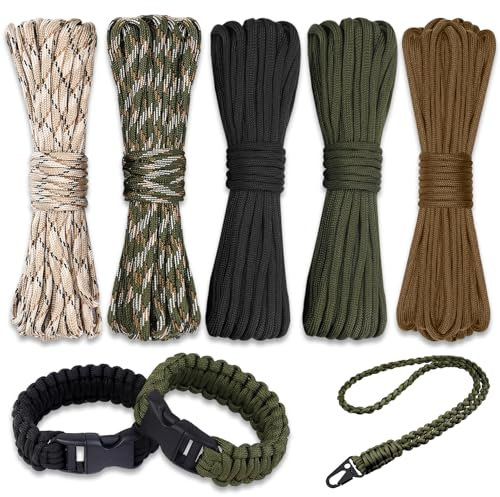 Farerkass 5 Pezzi 33ft/10m Paracord 4mm, Paracord Corde Resistente Allo Strappo, Corda Resistente con 7 Fili Nylon Corda, Corde Para cord per Camping, Escursioni, Fatto a Mano