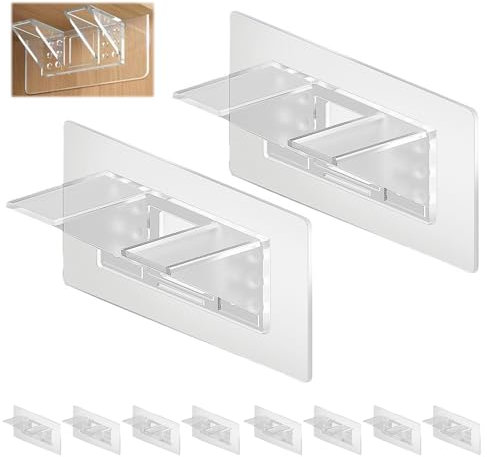 10 Stück Klebehaken Träger Selbstklebend Regalbodenträger Transparent Regalträger Regalhalter aus Acryl Verstärktes Design ohne Bohren Unsichtbare Zahnspange für Kleiderschrank Einlegeböden