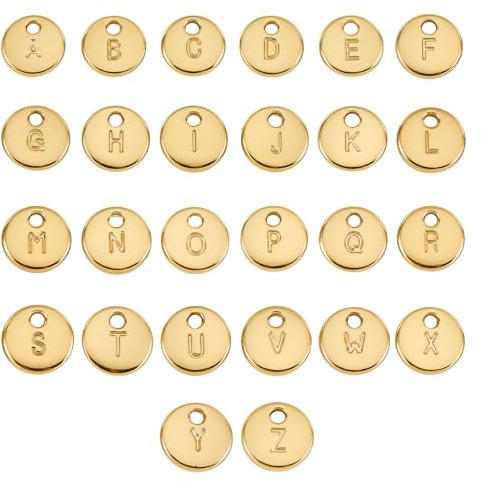 LEGENTLISUR 26 Stück Goldene Buchstaben Anhänger Flach Rund Legierung Anhänger Für Die Schmuckherstellung DIY Armbänder Halsketten Ohrringe