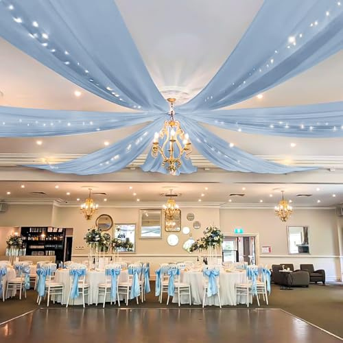 Showgeous Dusty Blue Ceiling Drapes 6 Panels 5ftx20ft Wedding Ceiling Drapes Wedding Arch Draping Fabric Cheesecloth Curtain for Party Ceremony Stage Event Decoration