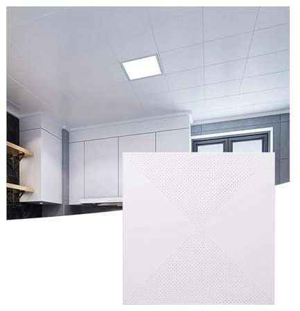 LVLDAWA Dalles Plafond Suspendu, Panneaux Revêtement Acoustiques Imperméables, Gousset Décoratif Aluminium Plafond D'usine pour Cuisine Salle Bain(C-60X60CM)