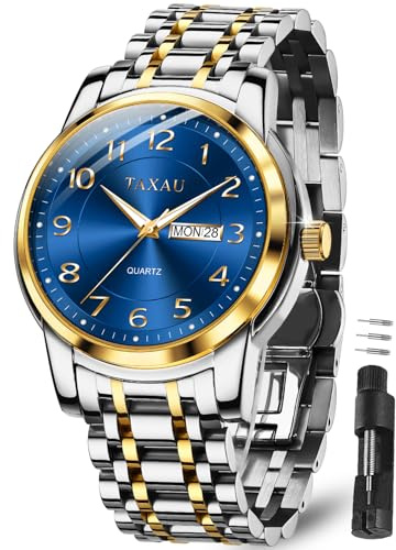 Taxau Montres en Argent Étanches pour Hommes en Acier Inoxydable - Montres de Luxe pour Hommes - Bracelet en Acier Inoxydable pour Affaires - Montres Multifonctions Lumineuses avec Date - Cadeau pour