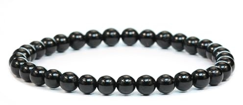 LAKADA Echtes Schwarzer Turmalin Edelstein Armband mit runden 6mm Perlen - verschiedene Längen - Heilstein Schutzstein Edelsteinarmband Glücksbringer Talisman Geschenk (Schw. Turm., 15CM)