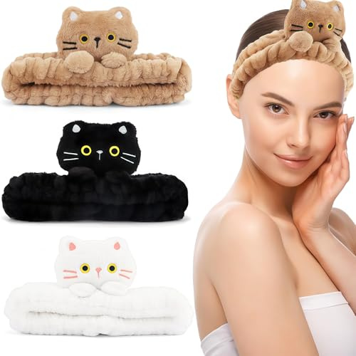 OuryTech Haarband Kosmetik, 3 Stück Haarband Kosmetik Als Stirnband Schminken Mit Katzenohren Für Damen Und Mädchen