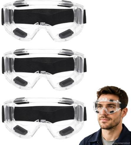 JIUCHAOTONG 3-Pack Anti-Fog Safety Goggles, Adjustable Vented Protective Eyewear, Over Glasses Eye Protection Goggles For DIY Woodworking, Sanding And Dust Work