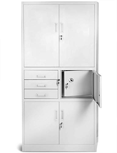Jan Nowak Aktenschrank, Büroschrank, Metallschrank mit Tresor | 3 Schubladen, Höhenverstellbare Fachböden, Geheimfach, Pulverbeschichtet | für Büro, Archiven, Behörden | 185 cm x 90 cm x 40 cm, Grau