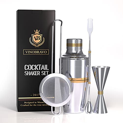 VINOBRAVO - Set Barman Shaker Cocktail in Acciaio Inox Giapponese di Alta qualità, con Shaker Barman, dosatore Cocktail, Cucchiaio e colino