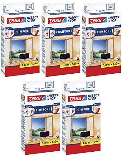tesa Insect Stop Comfort Fliegengitter Fenster Insektenschutz mit Klettband selbstklebend (5 Stück)