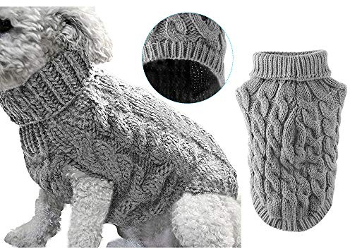 Hunde-Rollkragen-Strickpullover, Mantel, Winterwärmer, dicker Pullover, für kleine, mittelgroße und große Hunde, Welpen, Katzen, Größe M, Grau