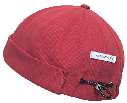 Men Docker Cap Brimless Hats Skullcap Beanie Work Soldier Cap Rolled Cuff Retro Miki Hat Red