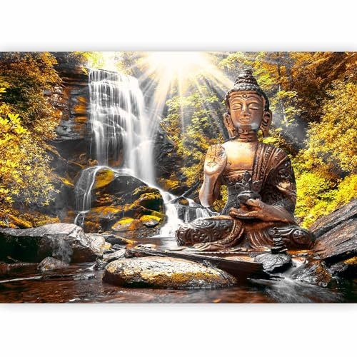 murando Fotomurales 200x140 cm XXL Papel pintado tejido no tejido Decoración de Pared decorativos Murales moderna de Diseno Fotográfico Natur Buda Zen Spa Bosque Cascada h-C-0033-a-d
