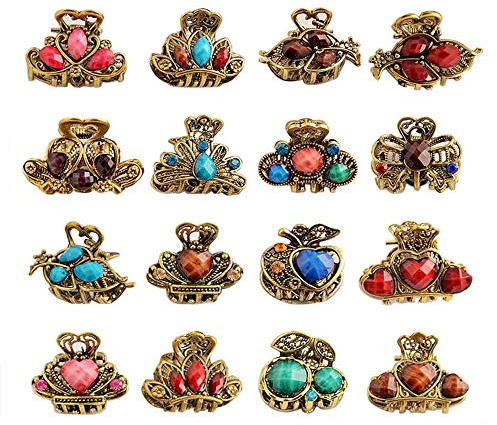 12 pinzas para el pelo, mini pinzas de mandíbula vintage, pinzas de metal para el pelo, pinzas de mariposa para niñas y mujeres, accesorio de bricolaje (estilo aleatorio)