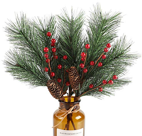 famibay Künstliche grüne Tannennadeln, Zweige, kleine Tannenzweige, Stiele für Weihnachtsblumen, Kränze und Urlaubsdekorationen, 20 Zweige