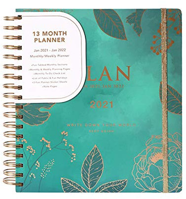 Wochenplaner 2021, 1 Tag pro Seite | Hardcover Kalender 2021, Tagesplaner, Terminkalender, Terminplaner, Tageskalender (Grün)