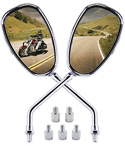 ORAEVY Universal 10mm 8mm Chrome Motorcycle Rear View Side Mirrors Handle Bar End