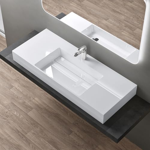 doporro Lavabo Suspendu Blanc 120cm Vasque à Poser Lave Mains Rectangulaire de Qualité pour Salle de Bain 120x48x13cm Colossum12