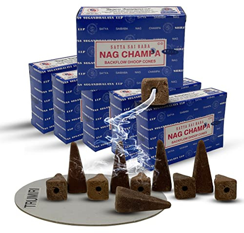 Nag Champa Backflow Incense Cones for Waterfall Aromatic Smoke Fountain Haze Falls and Mat Bundle - Pack of 6