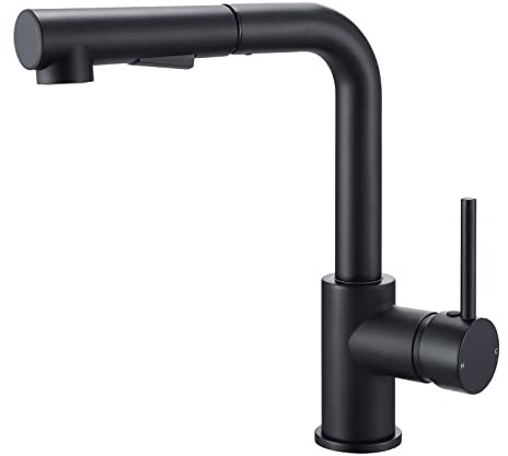 Küchenarmatur Schwarz mit Brause ausziehbar, Wasserhahn Küche Armatur Einhand Mischbatterie, 360° schwenkbar, 2 Strahlarte, hoher Komfort-Auslauf 262mm, Hochdruckschlüsse