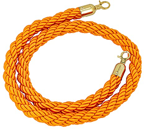 LAIDEPA 2 Das Sperrseil, 5Ft Personenleitsystem Absperrkordel Mit Goldpolierten Karabinerhaken Zum Aufhängen in Kinos, Eröffnungen, Hotels VIP Handlauf Seil,Orange