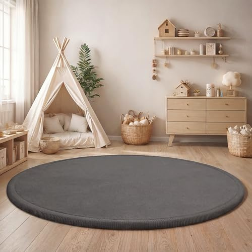 Paco Home Teppich Kinderzimmer Kinderteppich Baby Spielteppich Krabbeldecke Krabbelmatte Weich rutschfest Jungen Mädchen Deko, Grösse:80 cm Rund, Farbe:Grau