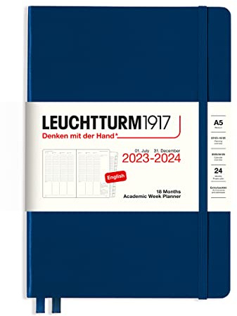 LEUCHTTURM1917 367551 Akademischer Wochenplaner Medium (A5) 2024, 18 Monate, Navy, Englisch