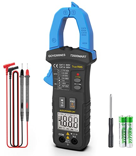 Zangenmessgerät Strommesszange T-RMS 6000 Count, Strommessgerät GR-7200Smart Multimeter Spannungsprüfer mit automatischem Messbereich, NCV, für AC/DC Spannung, Strom, Kapazität, Widerstand, Dioden