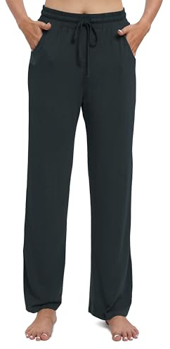 EXCHIC Mujeres Casual Piernas Rectas Largo Pantalones de Cuerda Cintura Elástica Yoga Pantalones con Bolsillo