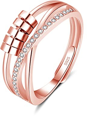 Deyanse Rosegold Anxiety Ring Damen, 925 Sterling Silber Anti Stress Ring