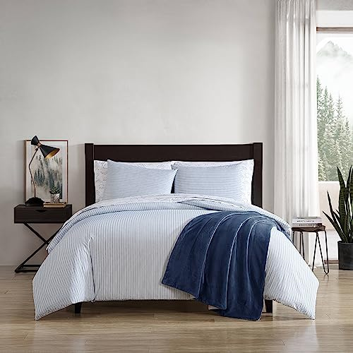 Eddie Bauer- Queen Duvet Cover Set, Cotton Bedding Set with Matching Sham(s), Casual Home Décor (Ticking Stripe Navy, Queen)