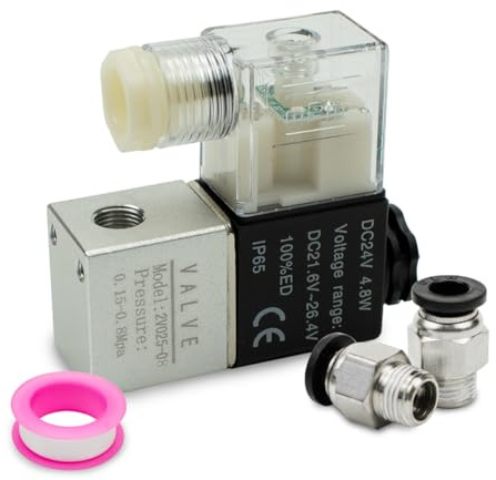 Innfeeltech 1 st elektrisk pneumatisk magnetoidventil 2V025-08-DC24 V 2 sätt 2-vägs BSP 1/4 med 2 st PC6-02 och 1 rött teflonband