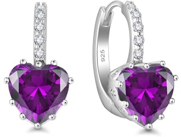 Starchenie Pendientes Mujer Plata de Ley 925 con Circonita Pendientes de Corazón Piedra Natal Regalo de Joyería