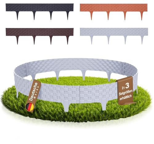BOOGARDI Beeteinfassung Rattan-Optik · 16m Rasenkante Kunststoff Grau · Beetbegrenzung in 4 Farben · Palisade Beetumrandung für Beet & Garten · Rasenkanten Beetabgrenzung Blumenbeet Umrandung