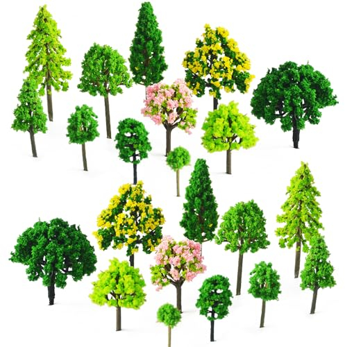 PHIEZC 55 Stück Miniaturbäume, Miniaturdekorationen, Modellbäume, Baum deko，Modellbau zubehör, Miniaturzubehör, Baumschmuck, Wald deko，Hybridbäume für Modelleisenbahnen (3-7 cm)