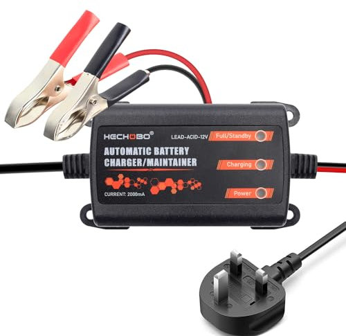 Car Battery Charger, 12v 2A Trickle Charger for Motorcycle Motorbike,Boat Battery, ATVs, Riding, Mowers and More - 2000mA Battery Maintainer and Desulfator with Intelligent Interface