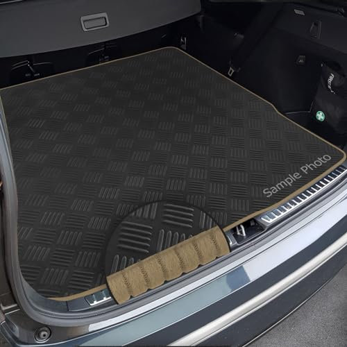 To fit Dacia Duster 4x4 (2010-2017) Tailored Checker Rubber Boot Mat + Beige Ribbed Ribbed Trim [CHECK-101361B]