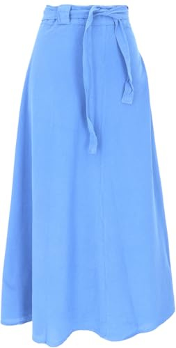 GURU SHOP Weit Schwingender Wickelrock, Maxirock, Boho Baumwoll-Sommerrock Für Starke Frauen - Blau, Damen