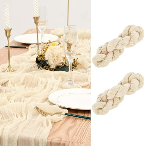 Eviznbou Tischläufer Beige, 2 Stk., 90 x 300 cm Rustikaler Gaze-Stoff Boho-Dekoration, Hochzeiten, Brautparty