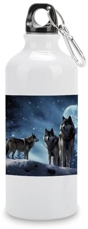 LFDSEPYM Aluminium-Wasserflasche Wolfs, Sportflasche, auslaufsicher, Reiseflaschen, wiederverwendbar, isolierte Flaschen mit Schnappdeckel, leichte Vakuum-Wasserflasche für Fitnessstudio, Wandern,