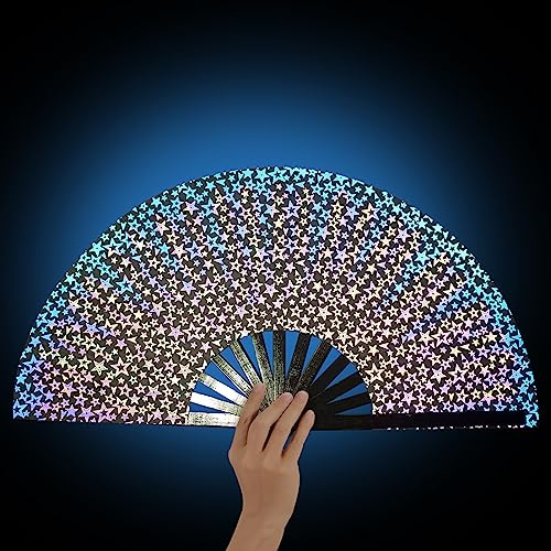 Nogsay Handfächer,Große Bambus Faltbarer Chinesische Deko Sauna Fächer Hochzeit Clack Hand Fan für Rave,Hanfu/Cheongsam,Festival,Club,Ereignis,Party,Tanz,Leistung